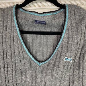 Le Tigre Y2k cable knit gray pullover vneck sweater aqua blue tiger junior’s L